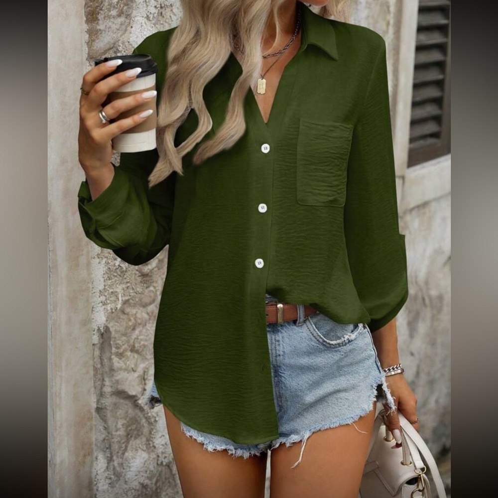 Olive Green Women's Button-Up Blouse